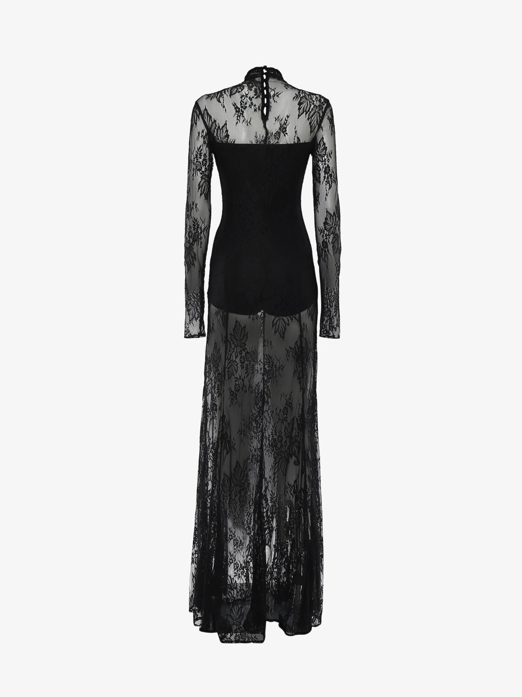 Abito lungo in pizzo con collo alto
