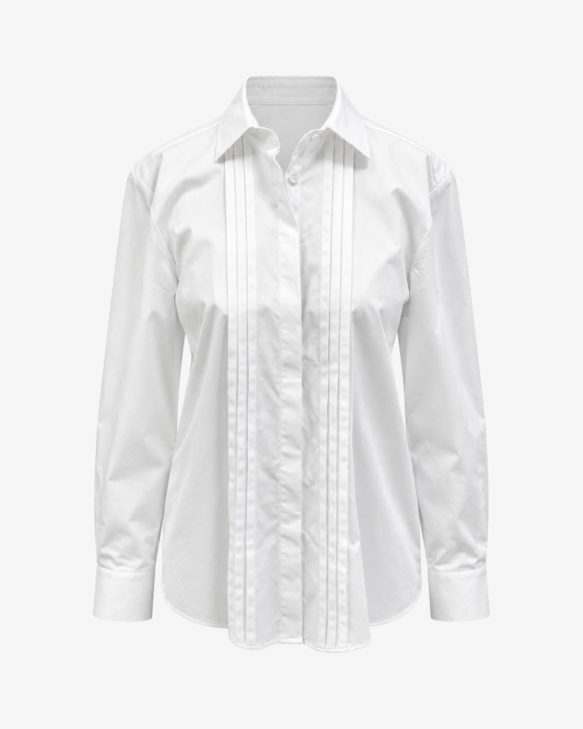 Camicia con plissettatura a maniche lunghe in popeline