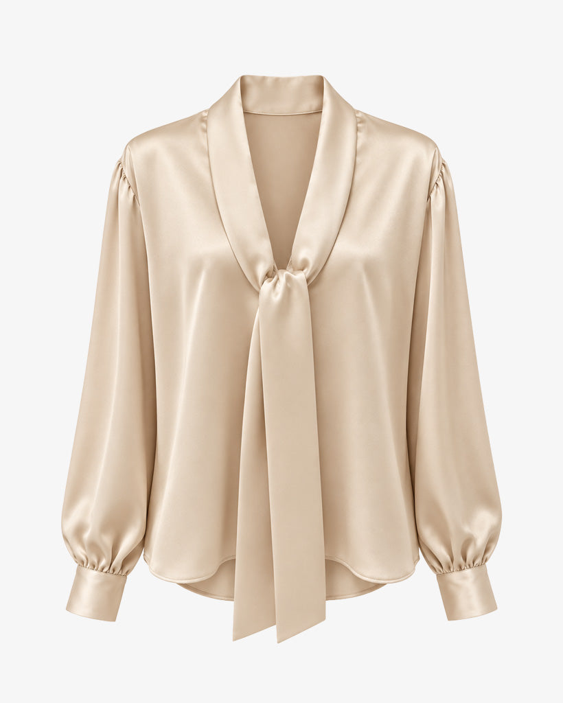 Blusa a maniche lunghe con fusciacca in satin