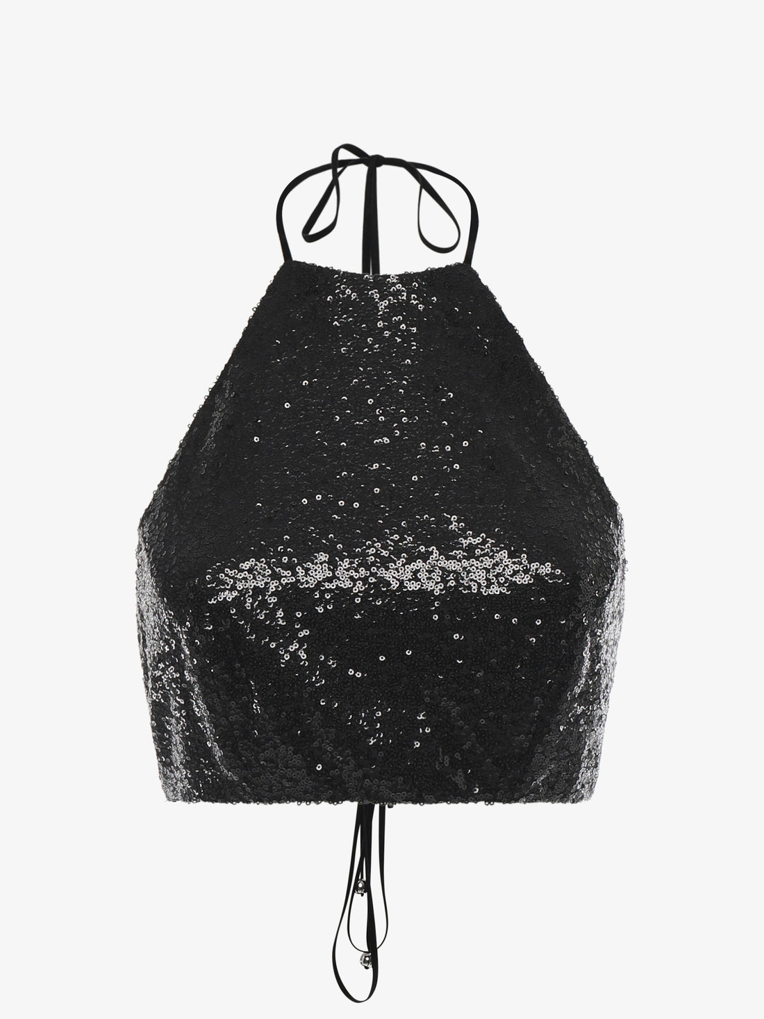 Top cropped con collo america in paillettes