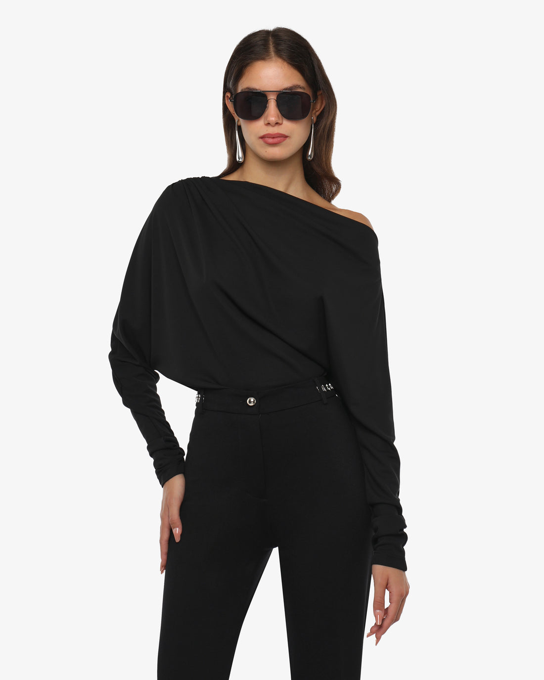 Top con scollattura asimmetrica in jersey