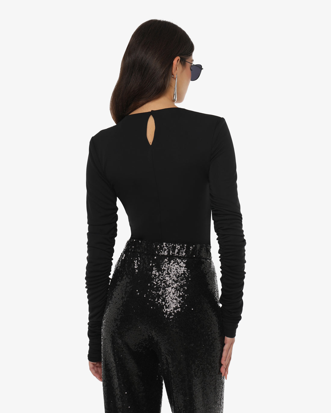 Body accollato maniche lunghe in jersey con spalline