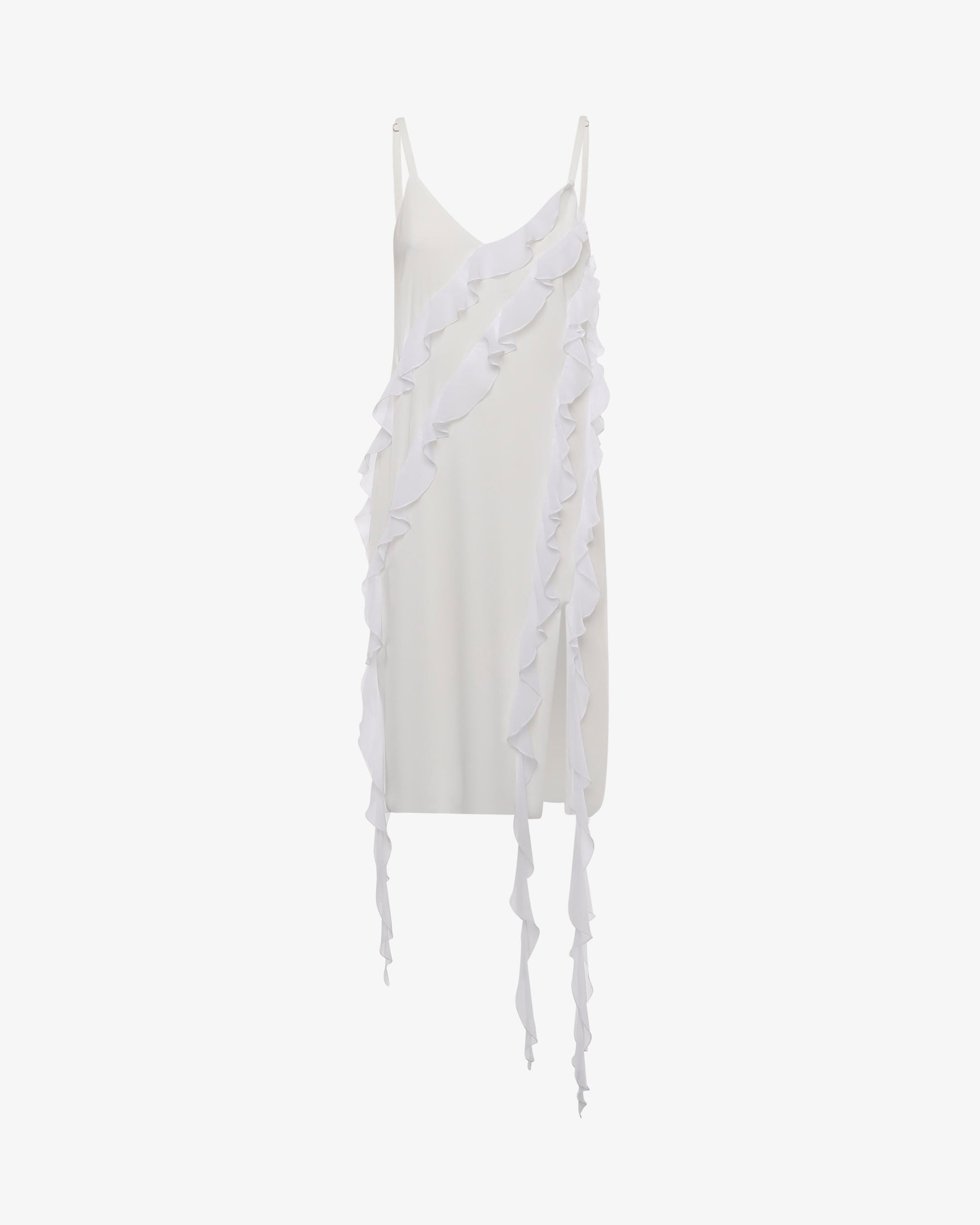 Abito mini con volant e spalline sottili in georgette