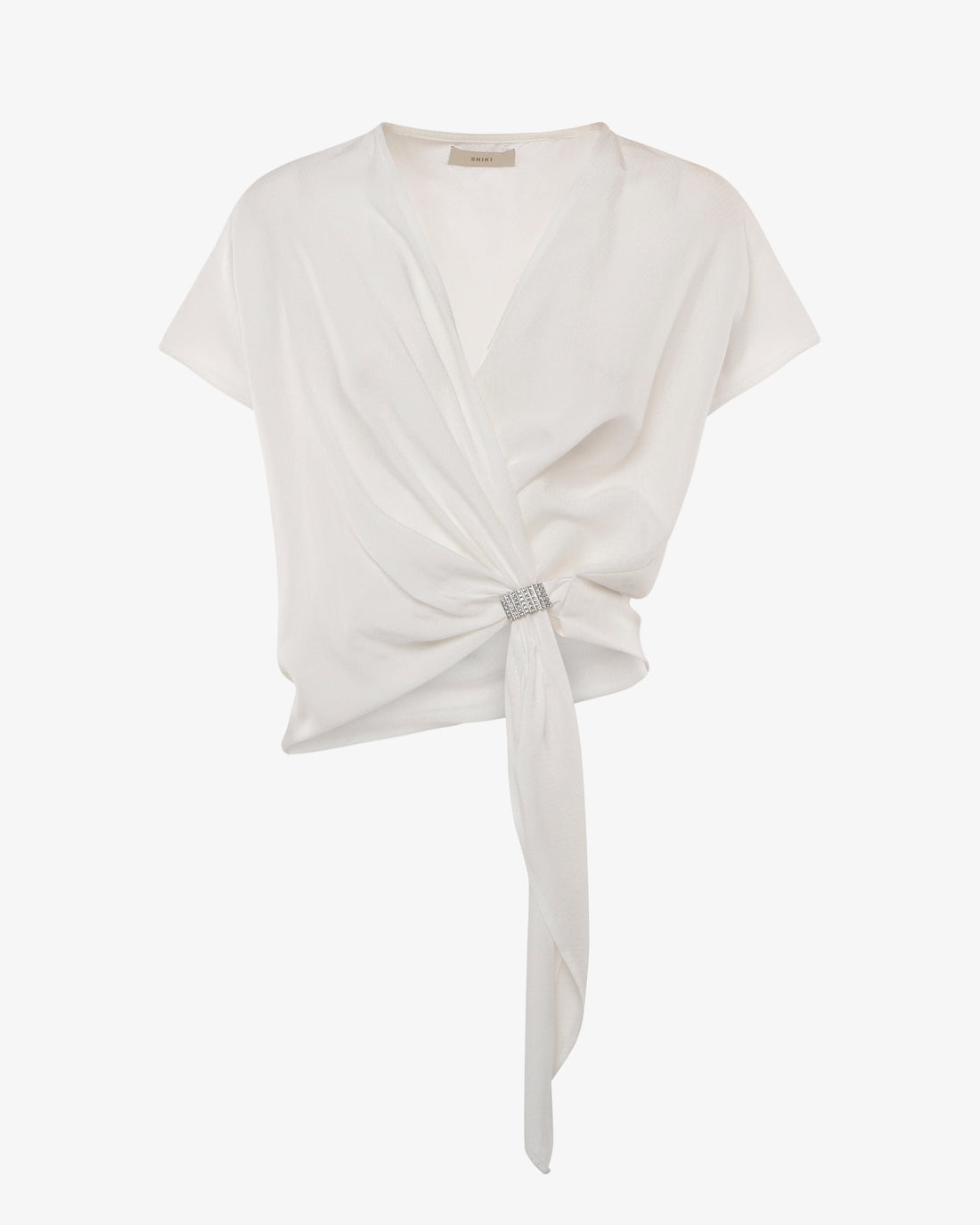 Blusa a portafoglio in jacquard con accessorio gioiello