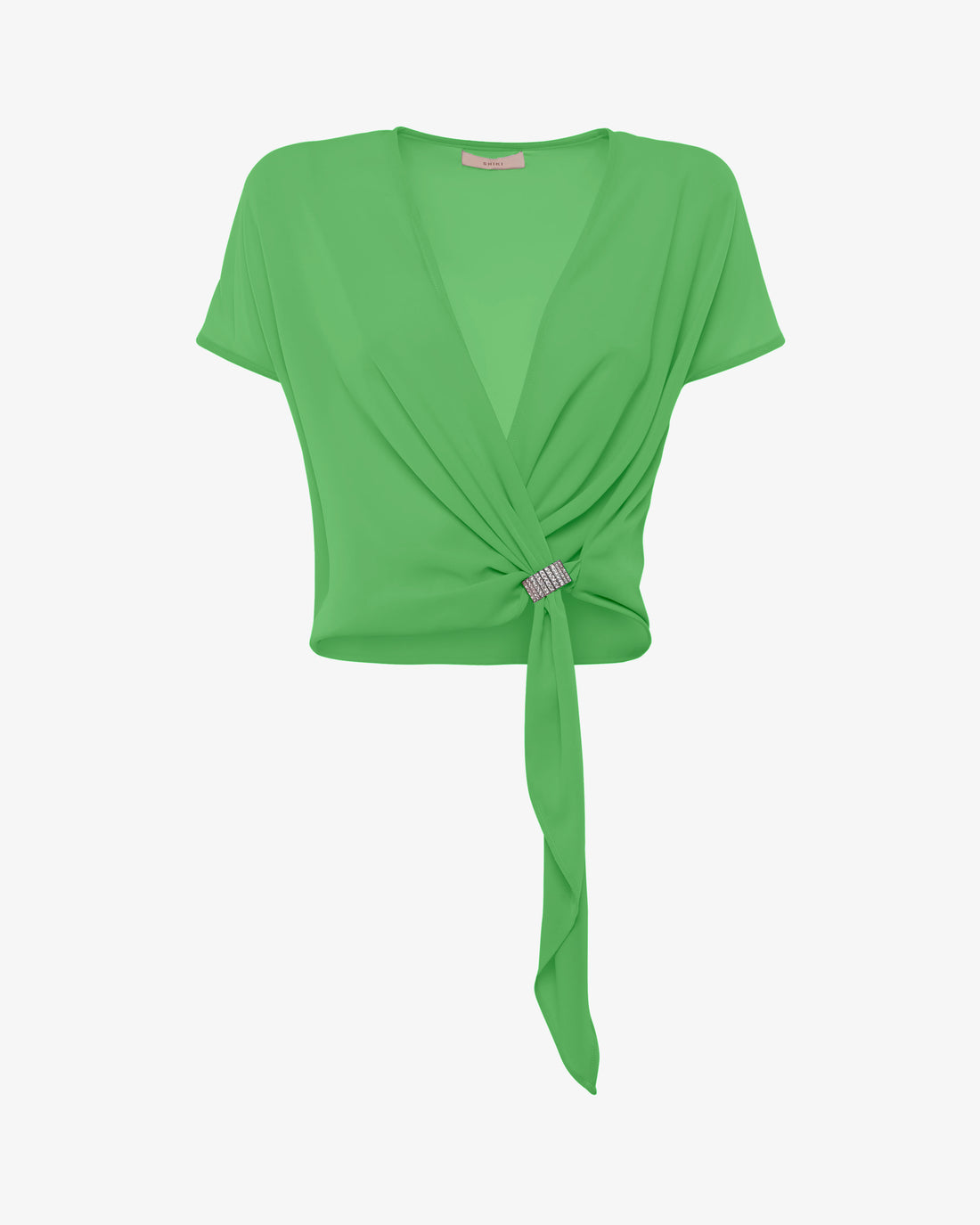 Blusa a portafoglio in georgette con accessorio gioiello