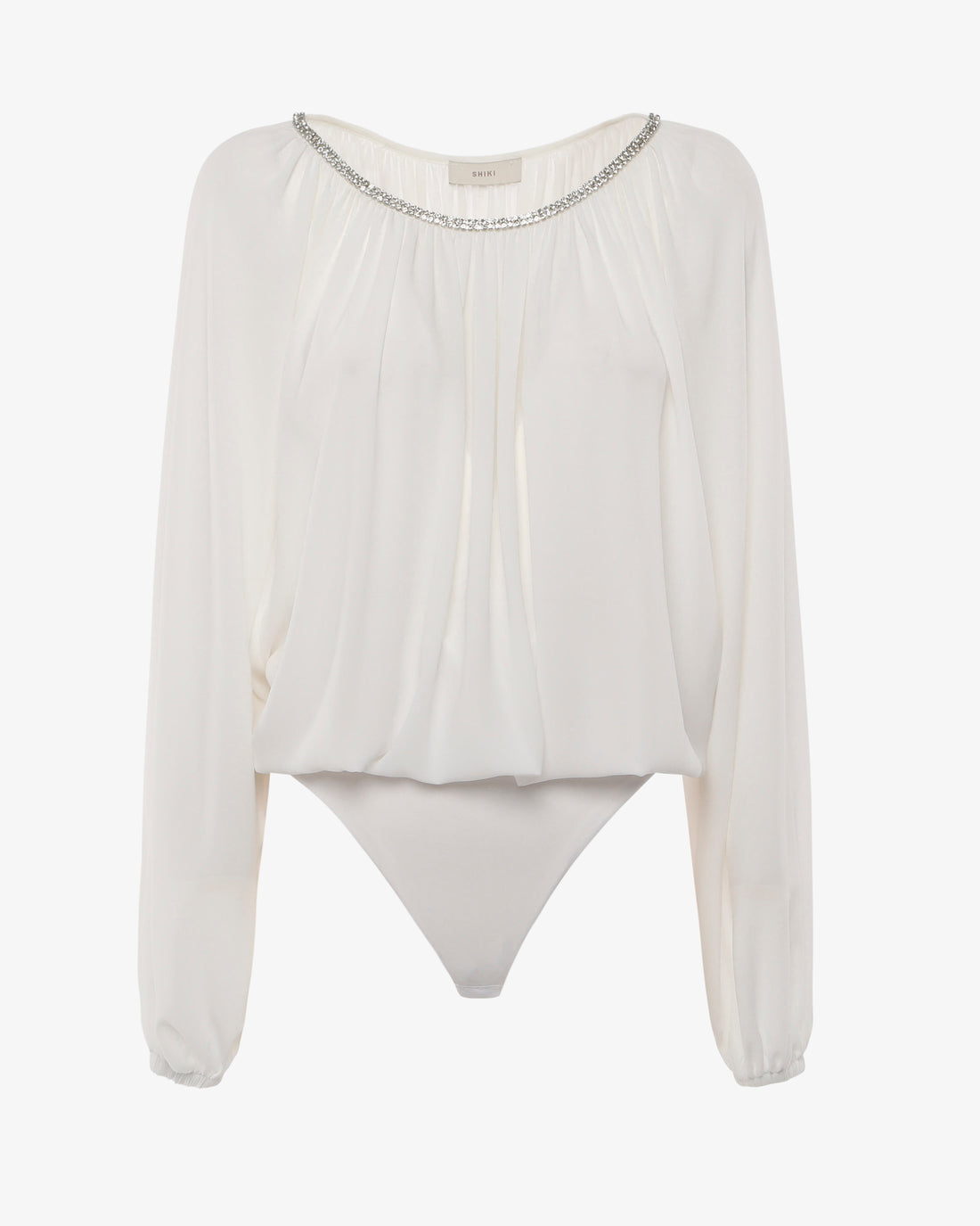 Body in georgette con scollo a barca in strass