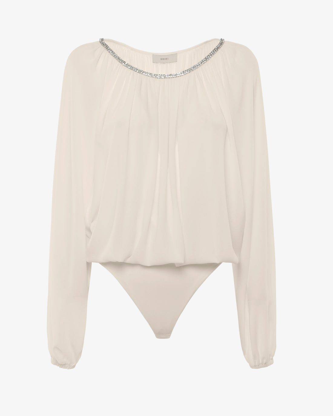 Body in georgette con scollo a barca in strass