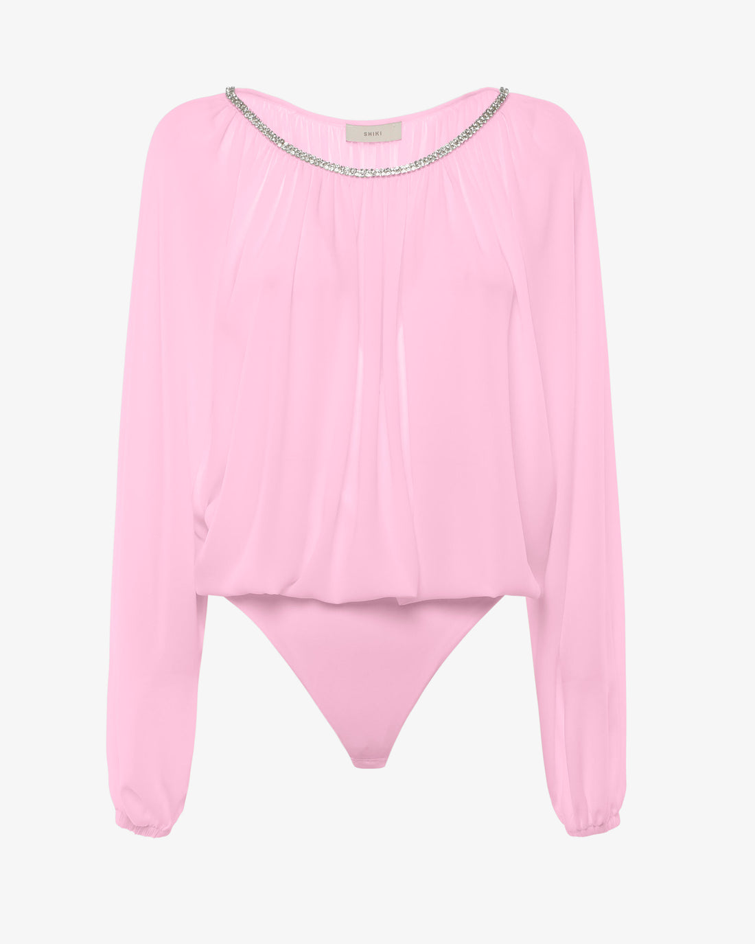 Body in georgette con scollo a barca in strass