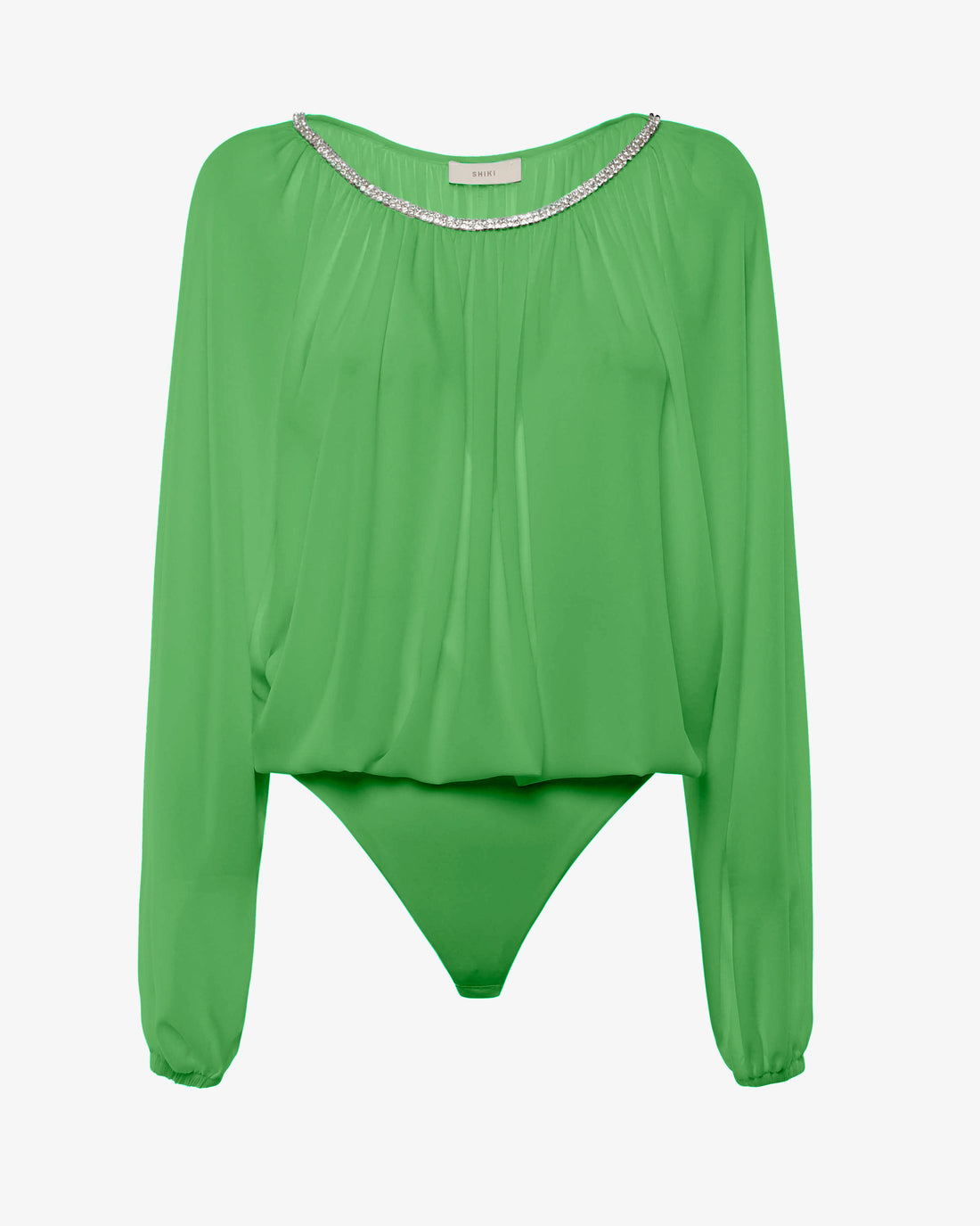 Body in georgette con scollo a barca in strass