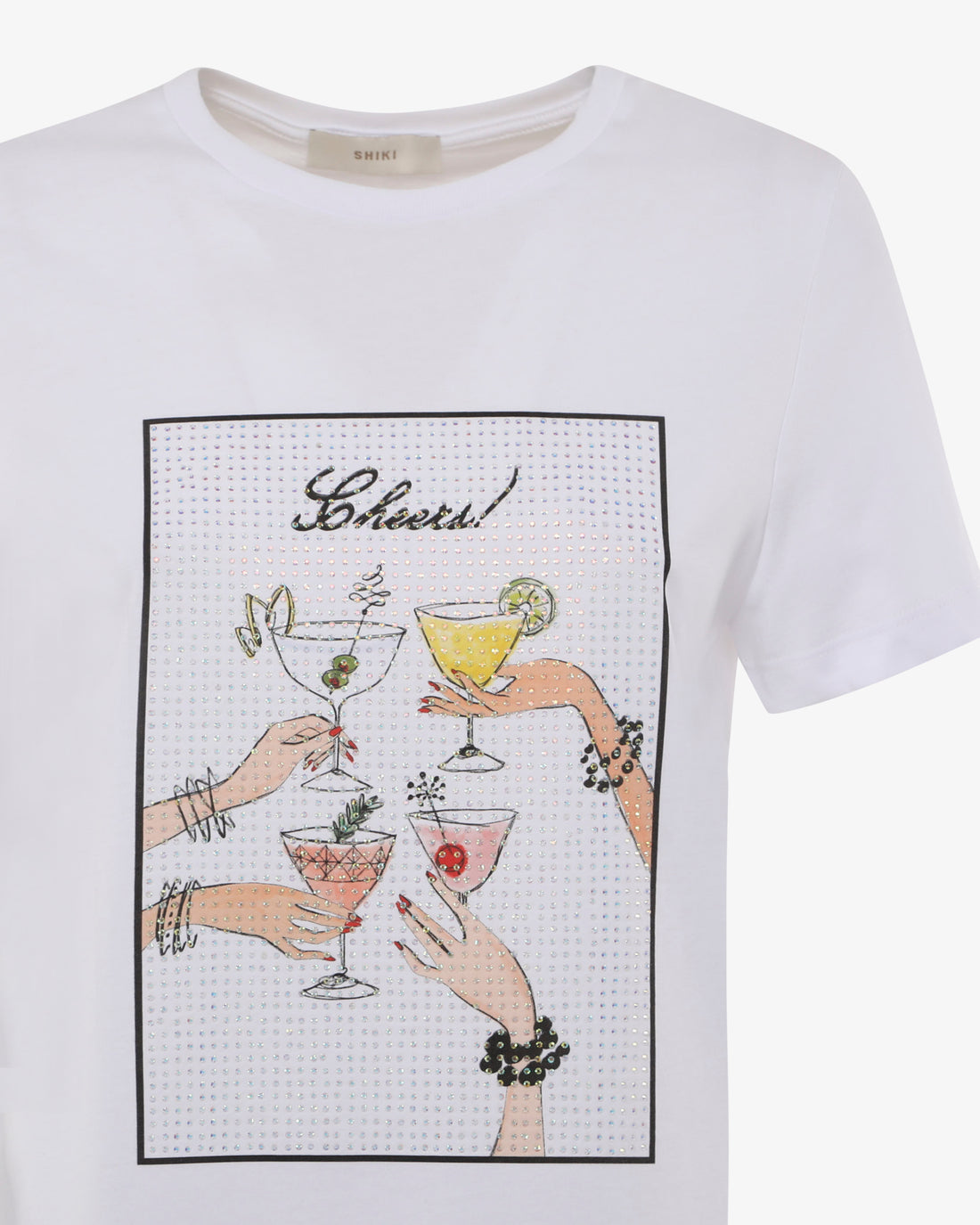 T-shirt in cotone stampata con strass