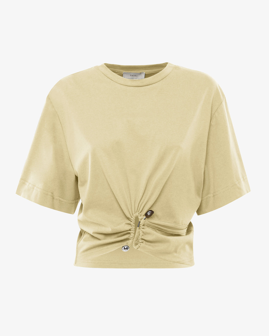 T-shirt cropped in cotone con dettaglio gioiello
