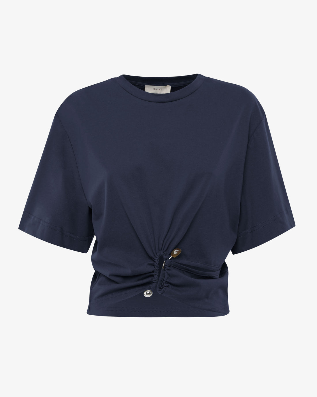 T-shirt cropped in cotone con dettaglio gioiello