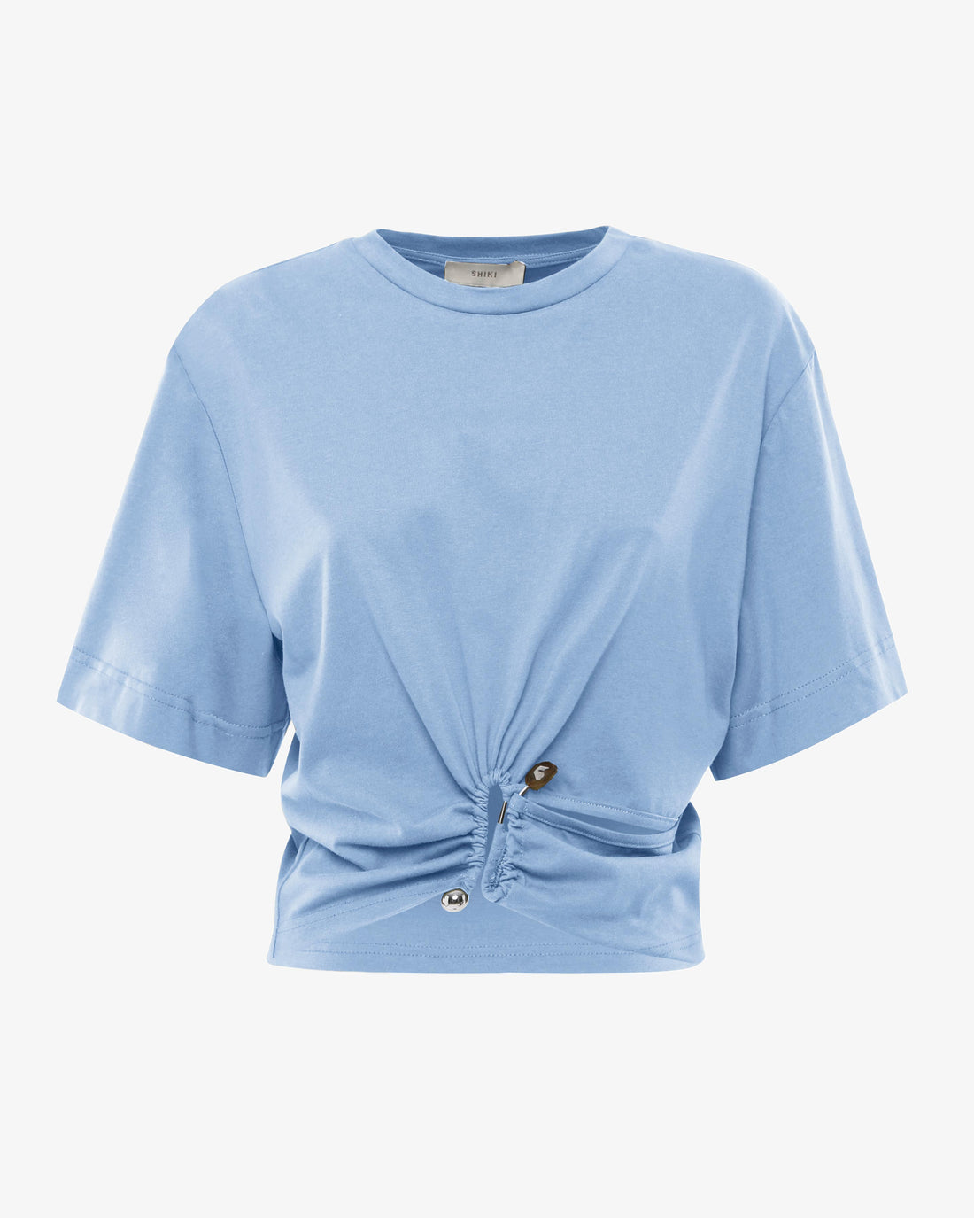 T-shirt cropped in cotone con dettaglio gioiello