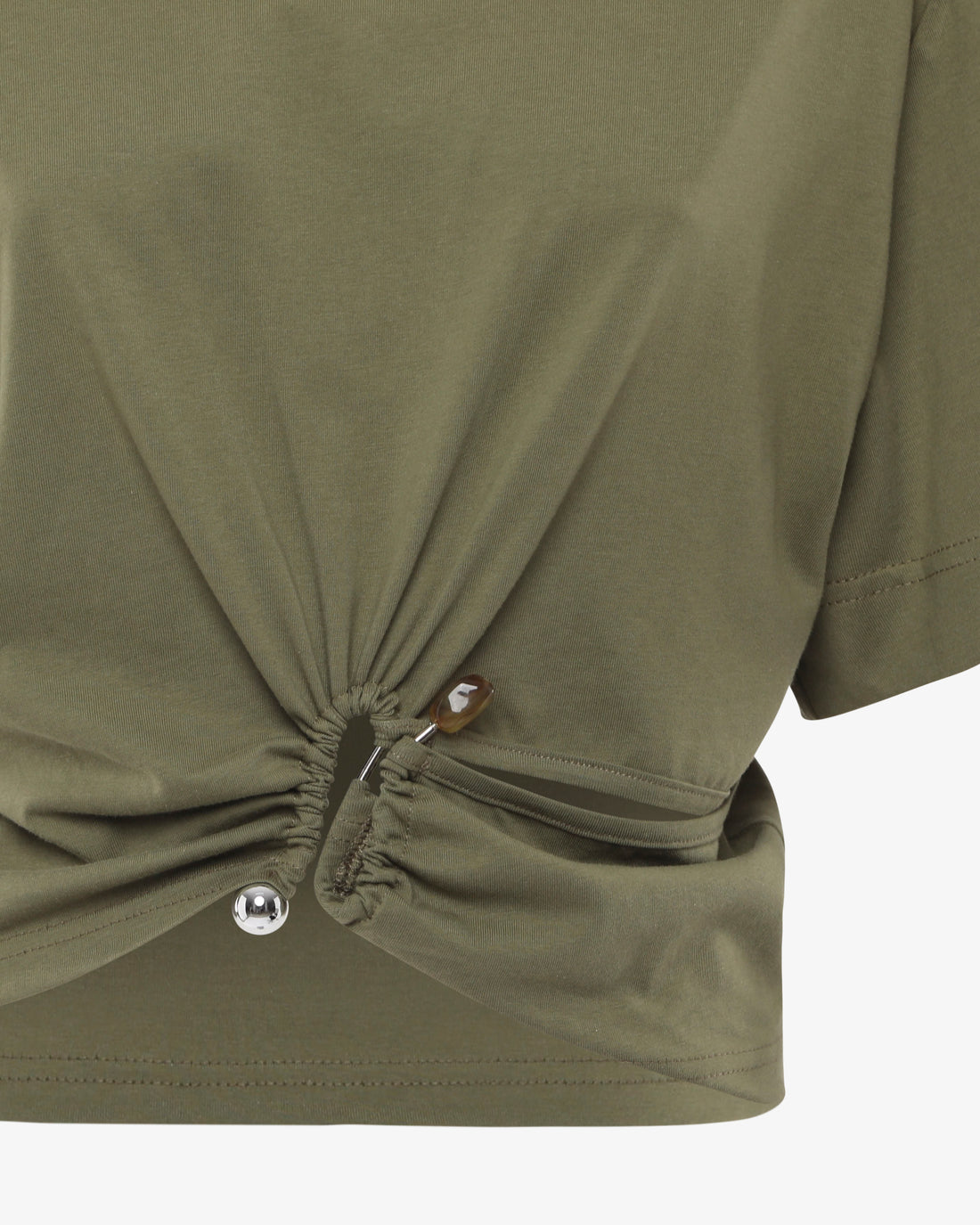 T-shirt cropped in cotone con dettaglio gioiello