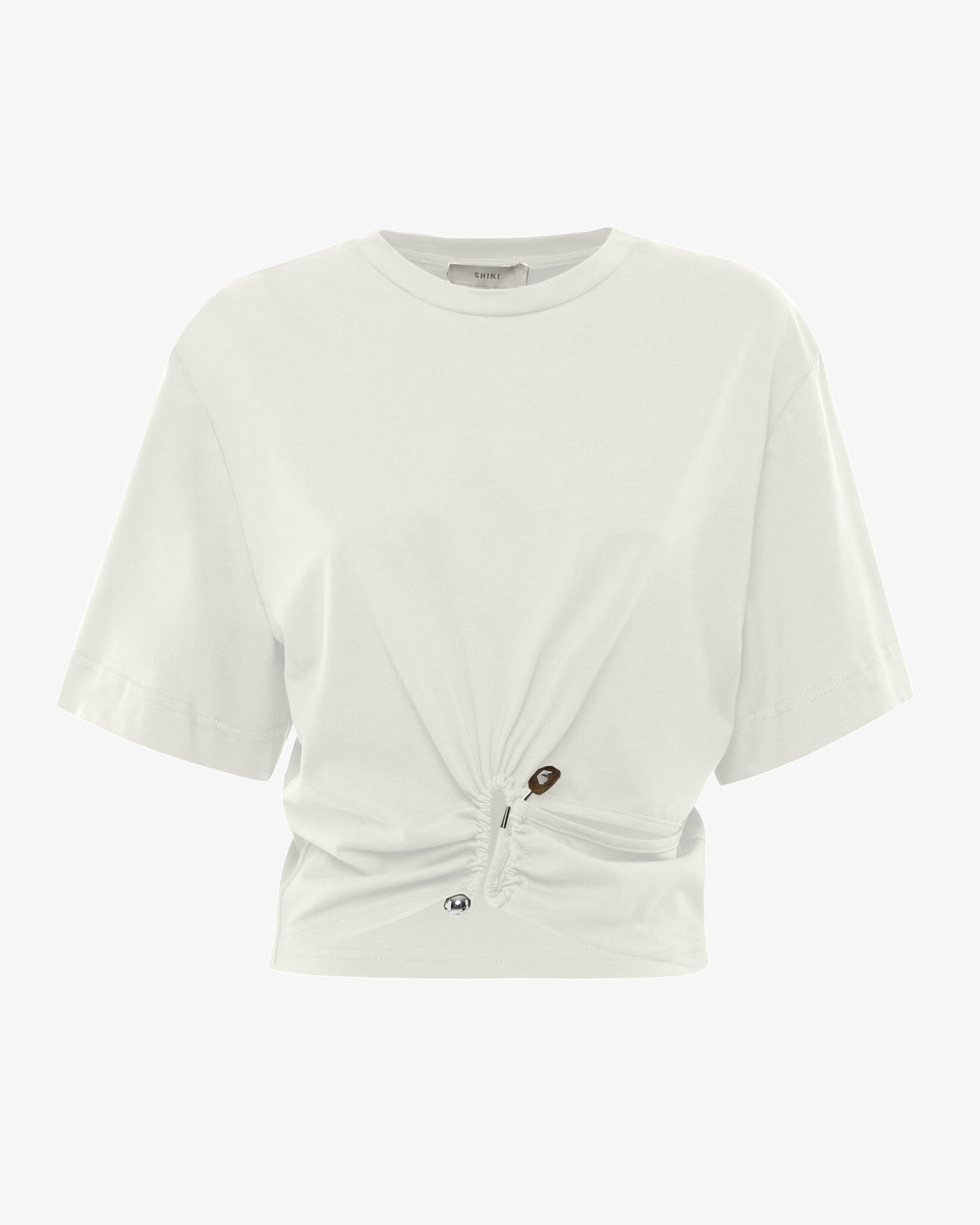 T-shirt cropped in cotone con dettaglio gioiello