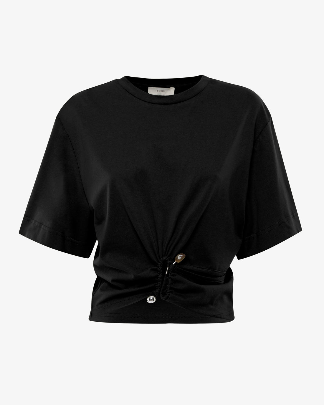T-shirt cropped in cotone con dettaglio gioiello