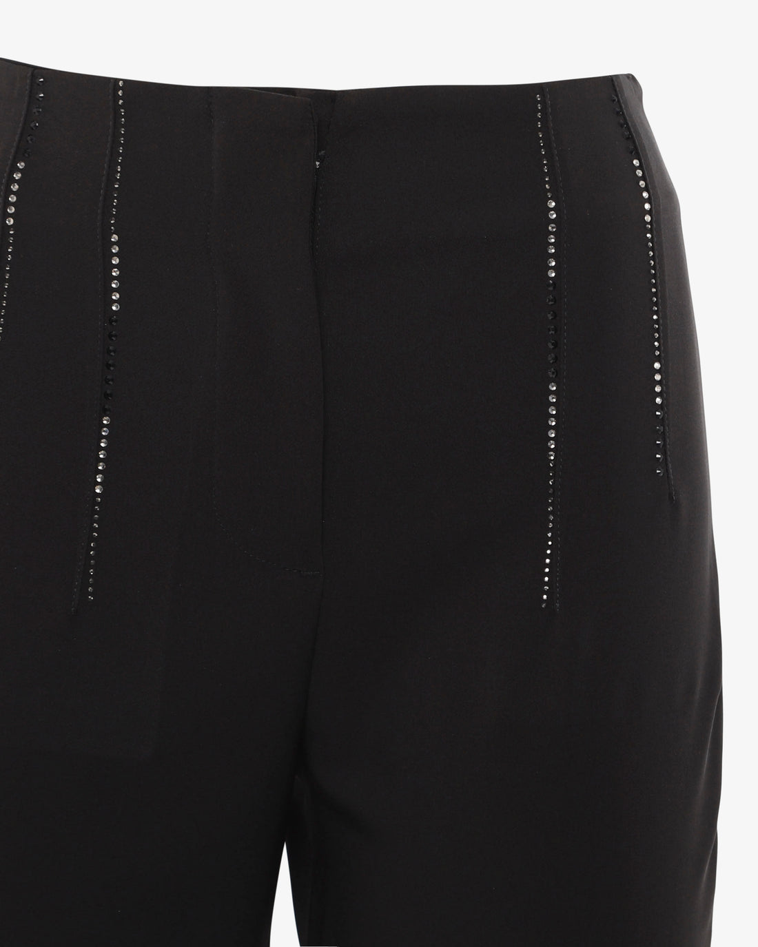 Pantaloni slim a vita alta con strass in vita