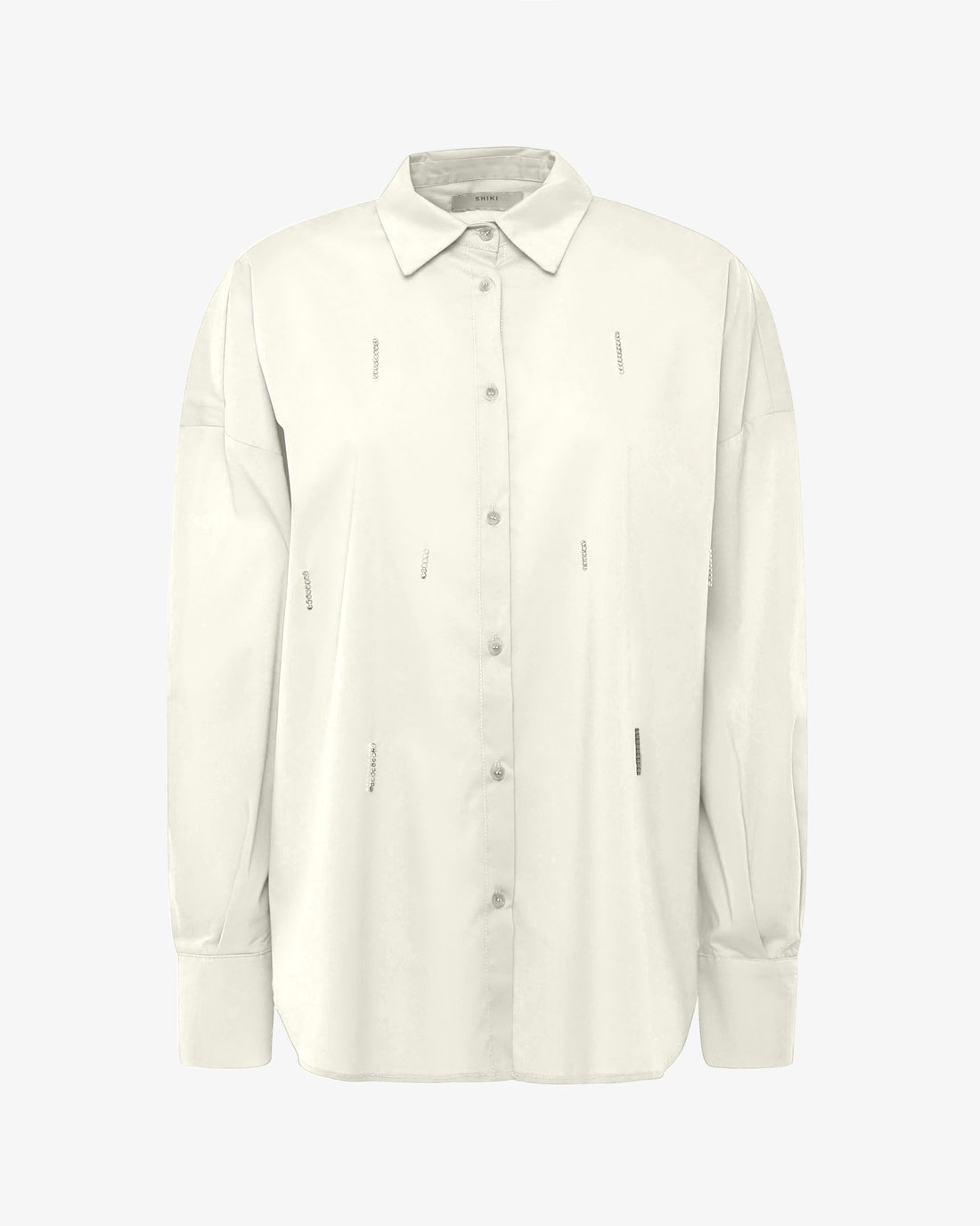 Camicia a maniche lunghe in satin con applicazioni strass