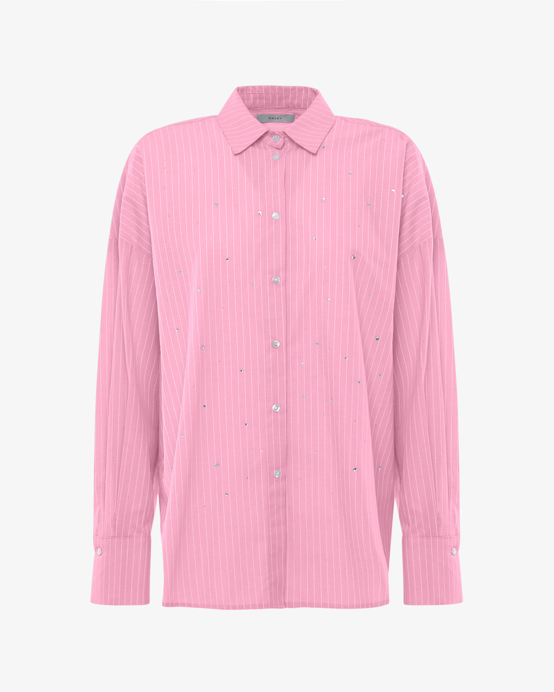 Camicia a maniche lunghe a righe in cotone con strass
