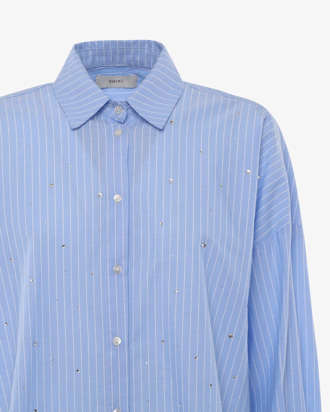 Camicia a maniche lunghe a righe in cotone con strass