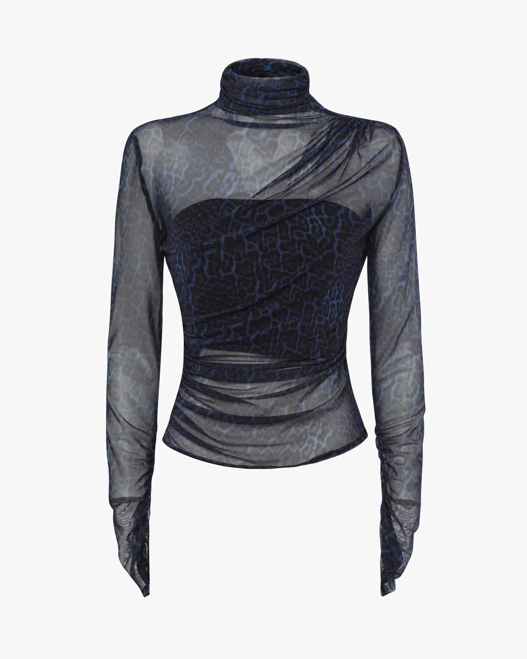Top a collo alto in rete animalier