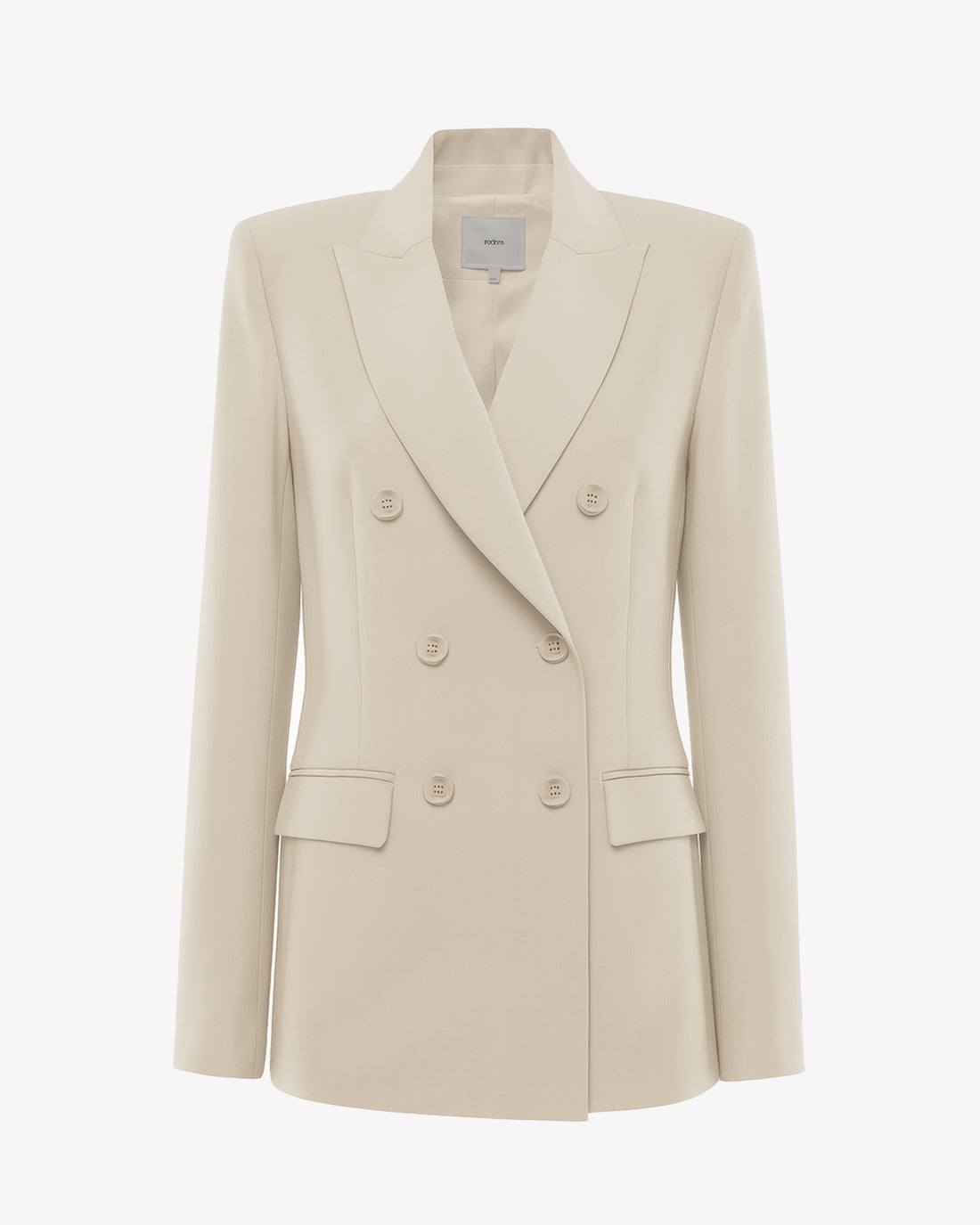 Tailleur in tessuto tecnico con giacca doppiopetto e pantalone flare