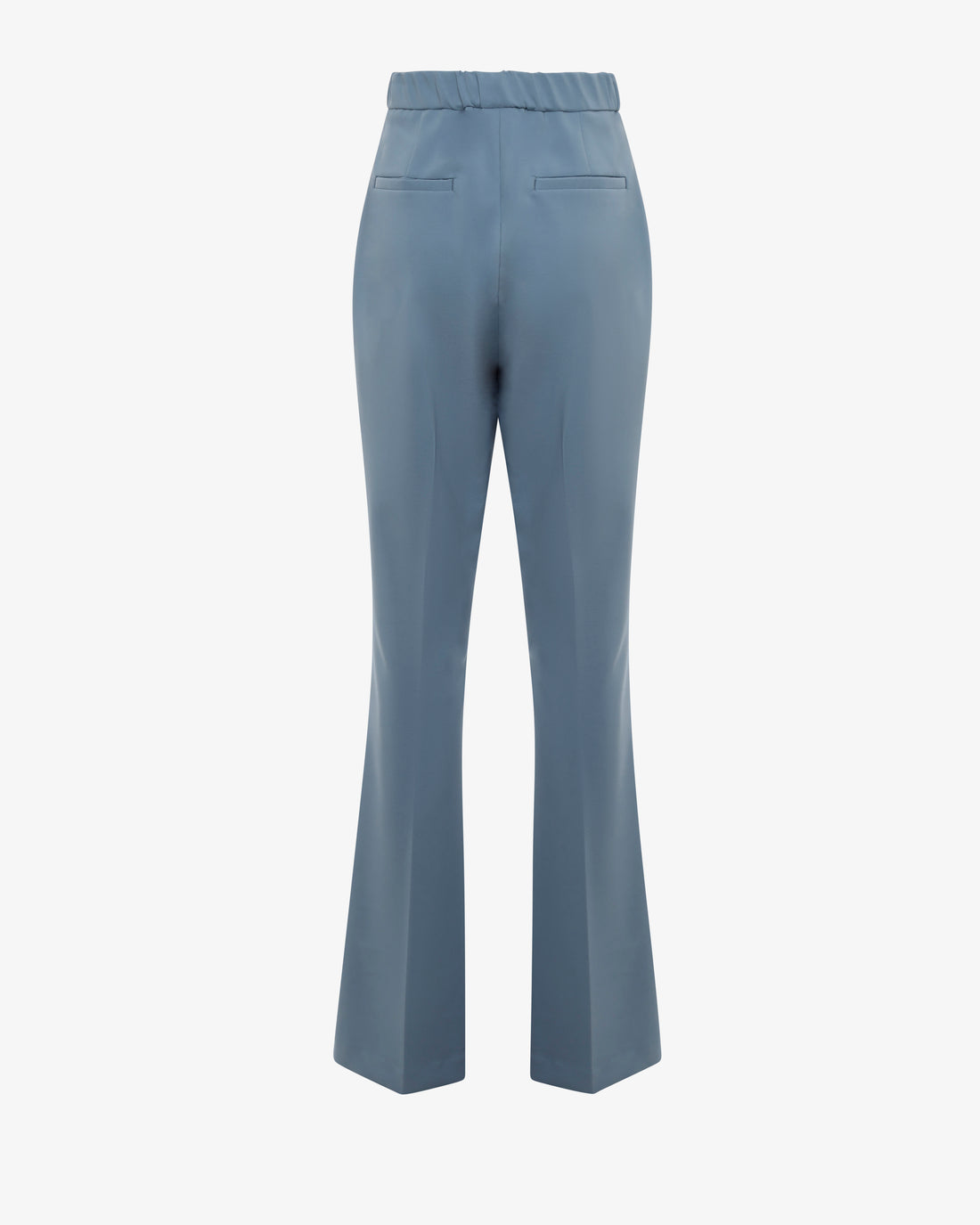Tailleur in tessuto tecnico con giacca doppiopetto e pantalone flare