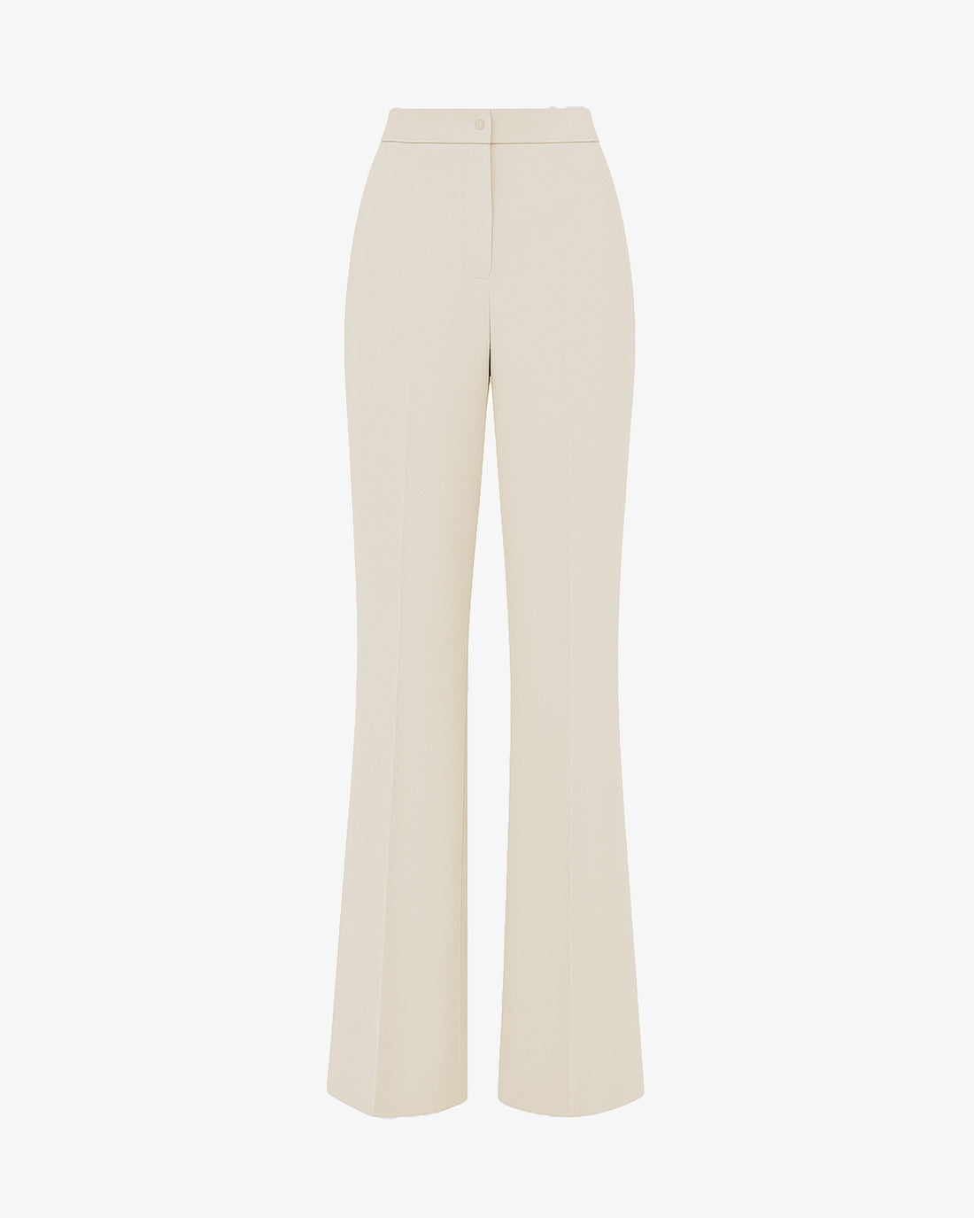 Tailleur in tessuto tecnico con giacca doppiopetto e pantalone flare