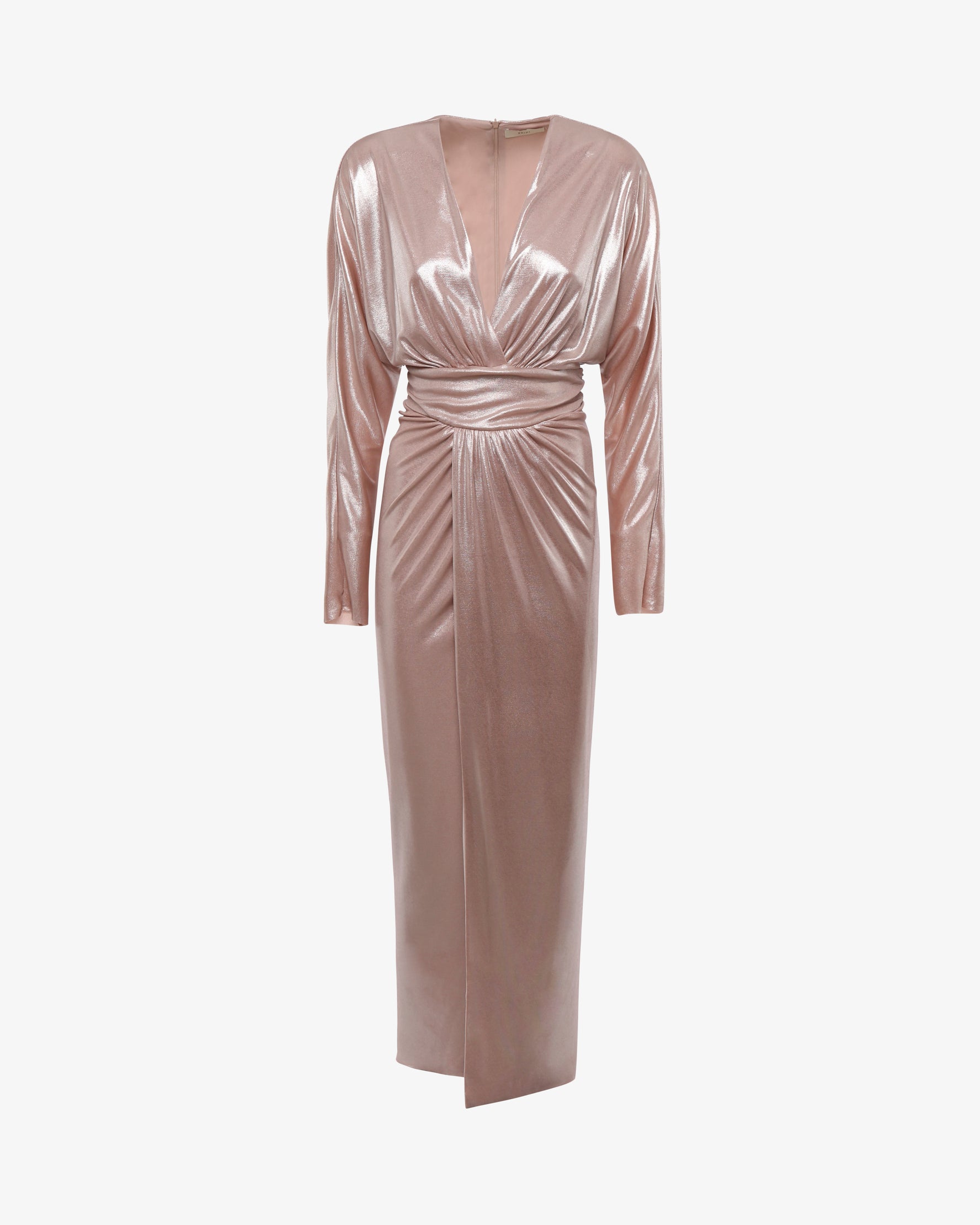 Abito lungo con scollo a V in jersey metallizzato