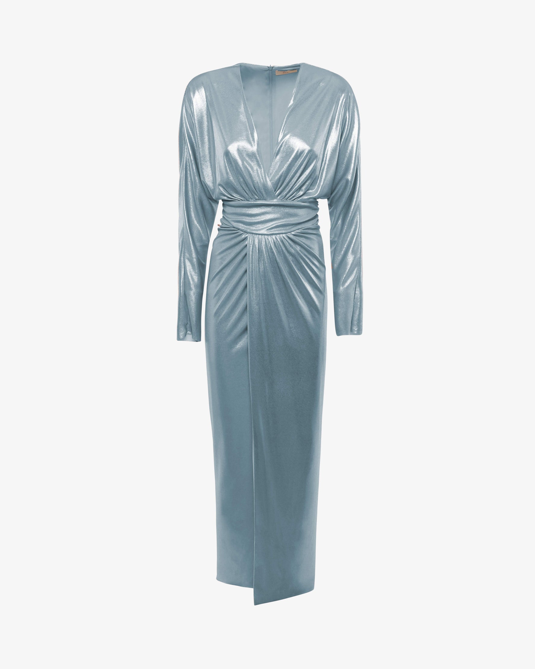 Abito lungo con scollo a V in jersey metallizzato