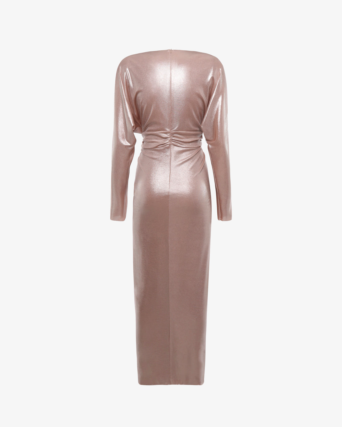 Abito lungo con scollo a V in jersey metallizzato