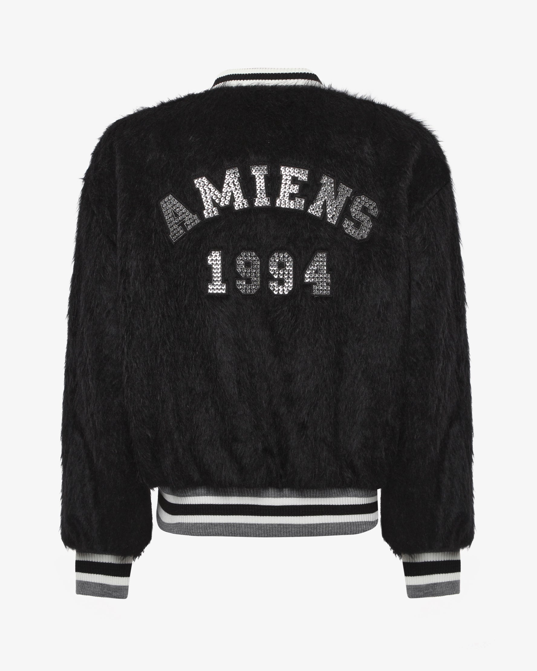 Bomber college in ecopelliccia con patch e strass