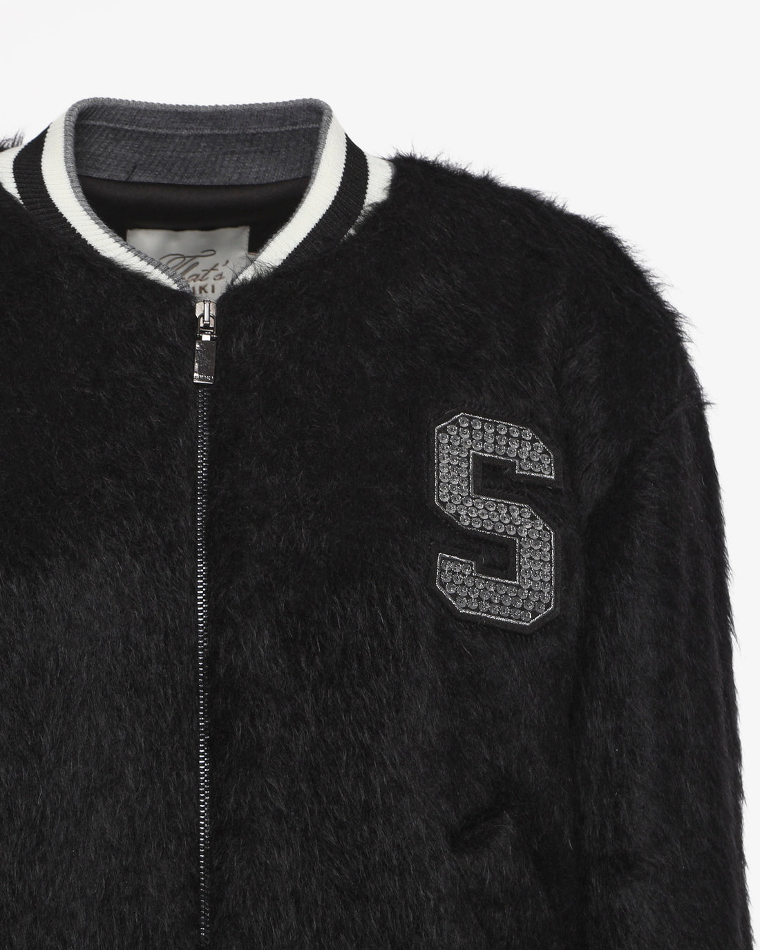 Bomber college in ecopelliccia con patch e strass