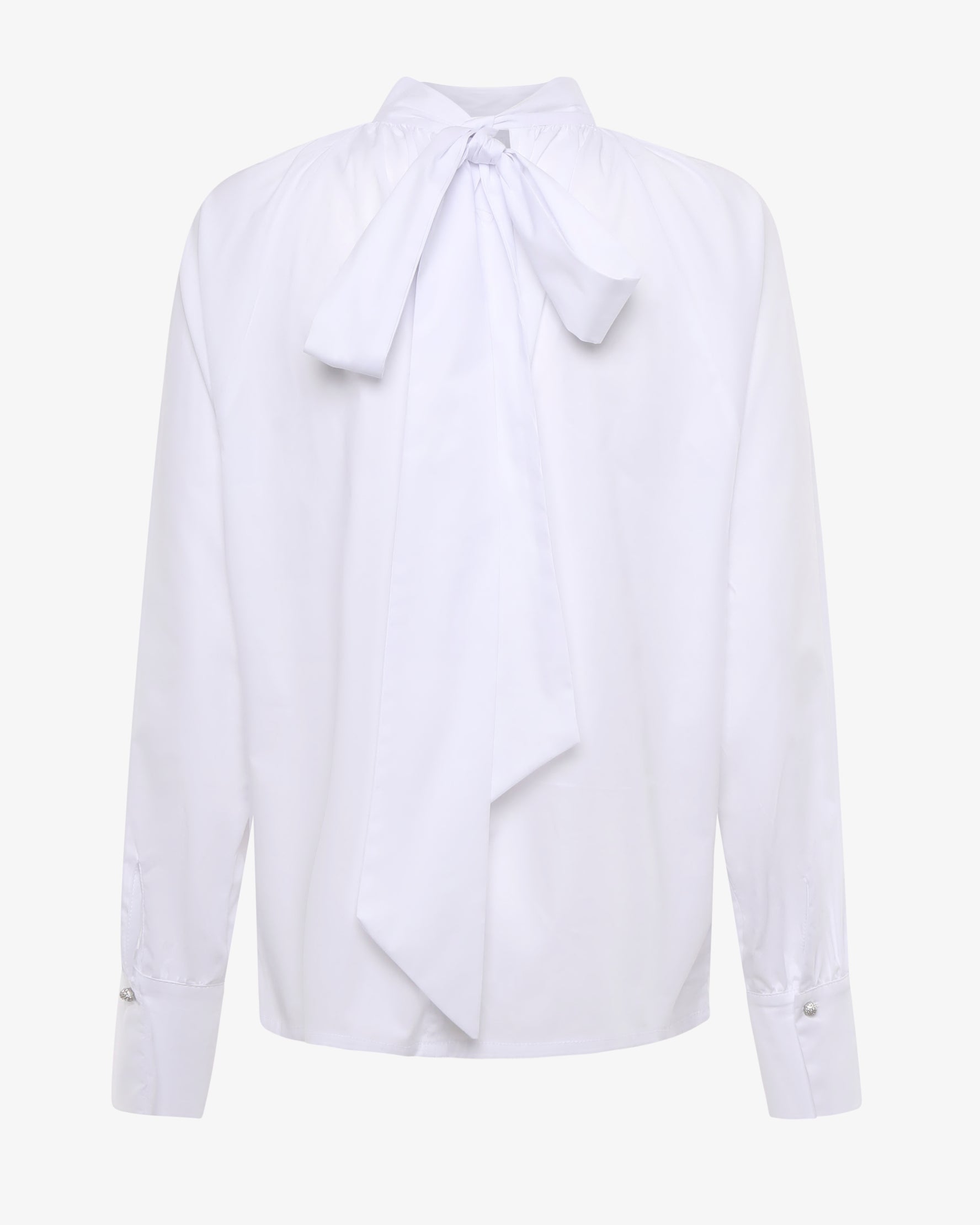 Blusa in popeline con collo alto e fusciacca