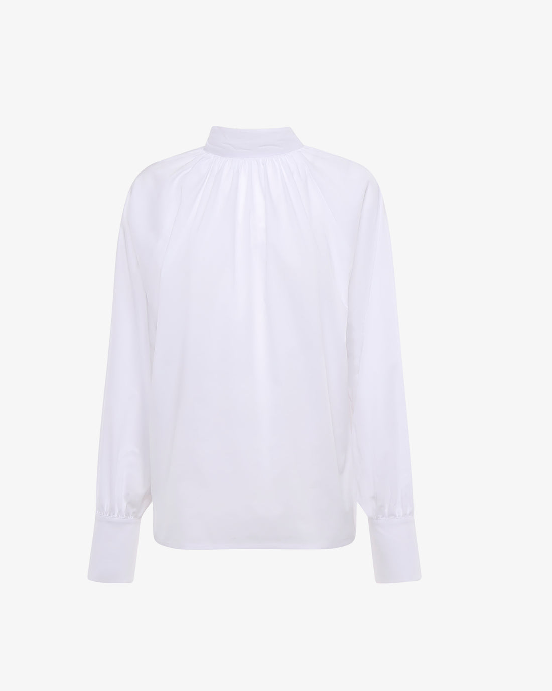 Blusa in popeline con collo alto e fusciacca