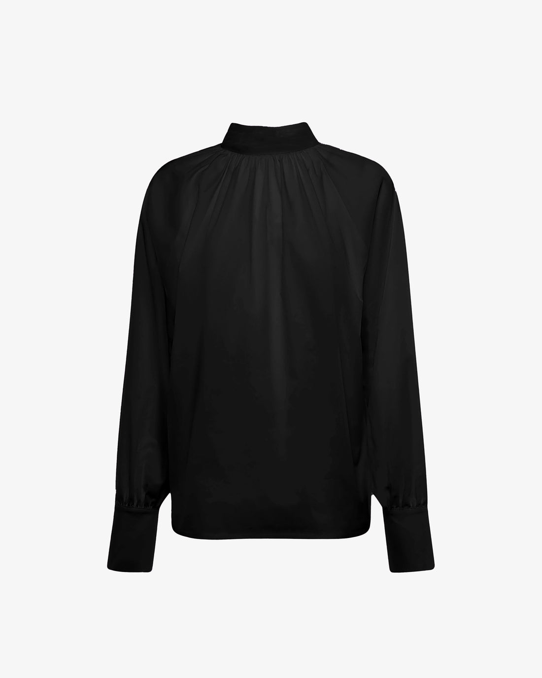 Blusa in popeline con collo alto e fusciacca