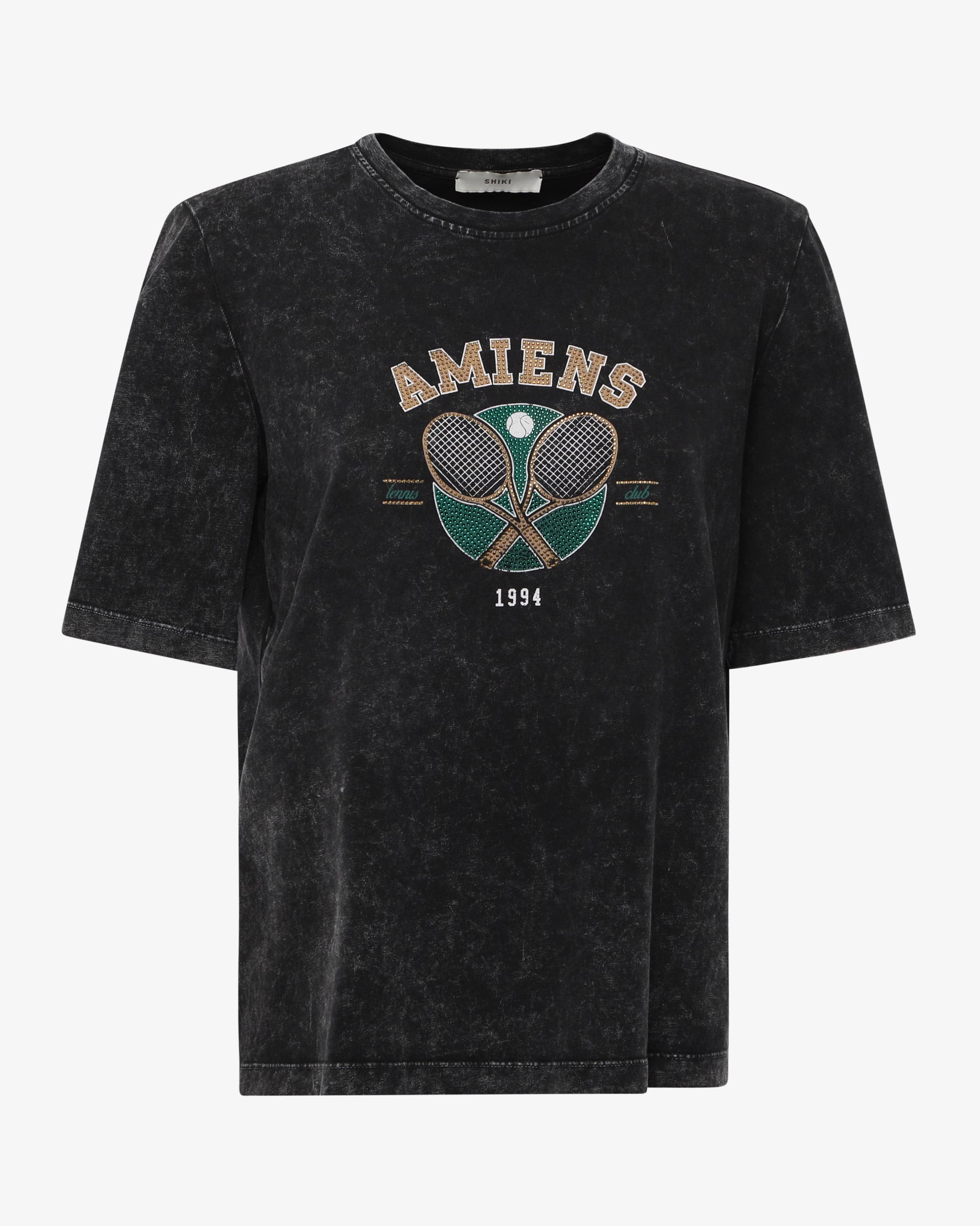 T-shirt in cotone stampata con strass