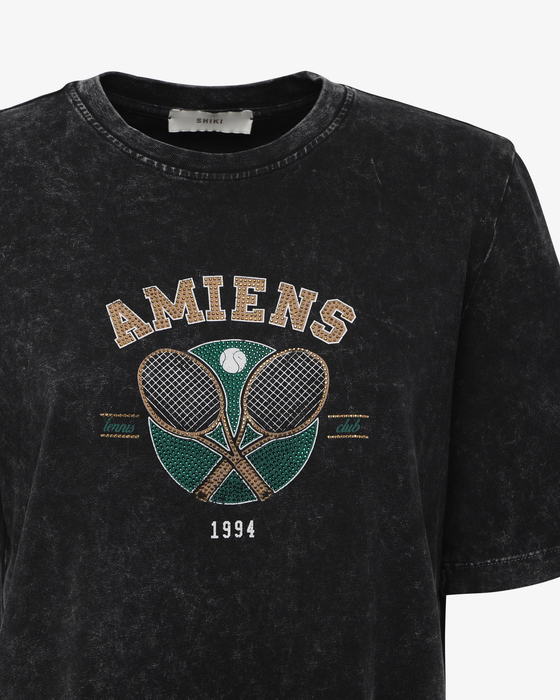 T-shirt in cotone stampata con strass